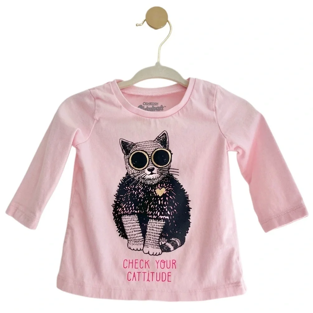 💫$4/ADD ON💫 OshKosh Pink Cat Long Sleeve Tee - Baby Girl 6 MTH